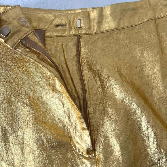 Rabens Saloner INJA Midas Gold Linen Wide Leg Pants Size L - Picture 11 of 14